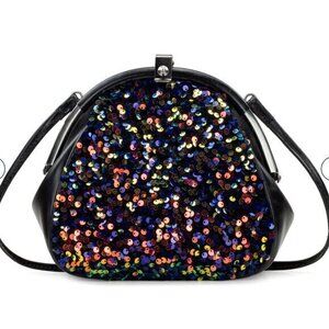 Patricia Nash PORTAFINA Leather Sequined Frame Crossbody Bag BLACK BLUE nwt